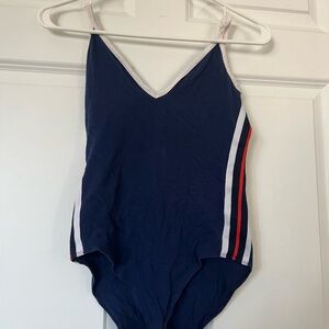 4/$25- PINK Victoria's Secret Navy Blue Striped V‑Neck Bodysuit